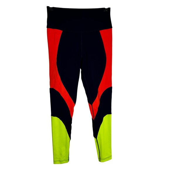 Zumba We Ar Marvelous Colorblock Navy Leggings Neon Yellow and Orange Sz M - Picture 1 of 10